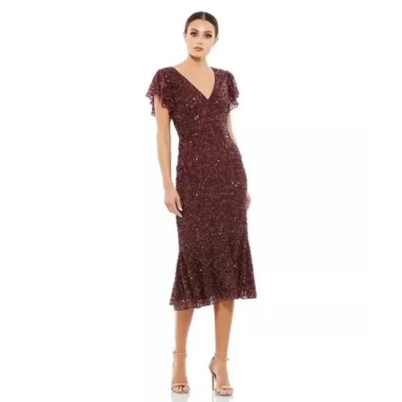 Mac Duggal Dresses & Skirts - NEW- NWT Mac Duggal SEQUINED V NECK FLUTTER CAP SLEEVE TRUMPET DRESS SZ 0